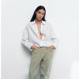 Zara Cropped Linen Shirt, Small, NWT, 0/4786/084/251/02